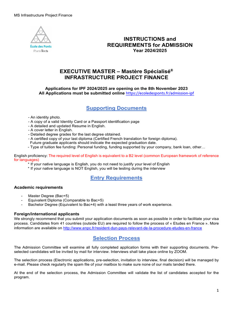 Admission Instructions Ms Ipf 2024-2025 0 | PDF | Academic Degree ...
