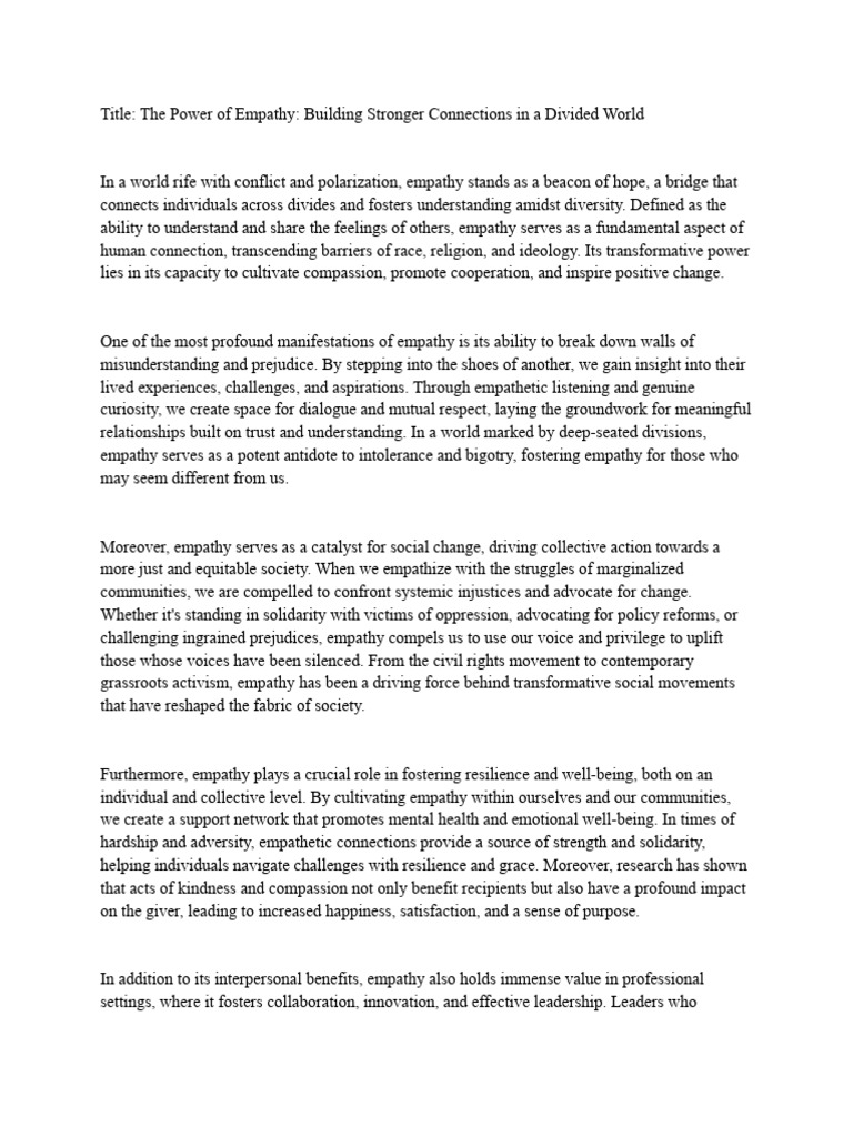 The Power Of Empathy Pdf Empathy Psychological Resilience