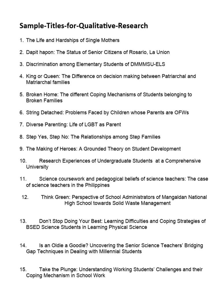 Sample Titles For Qualitative Research Pdf 