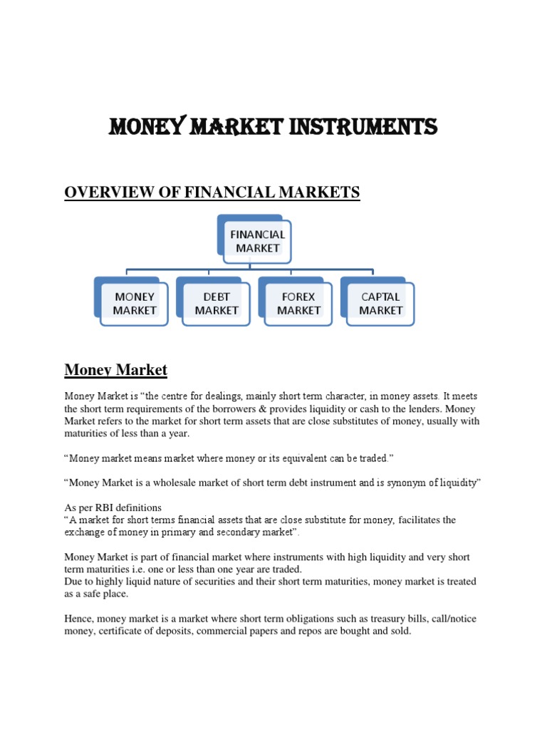 Money Market Instruments Money Market Certificate Of Deposit