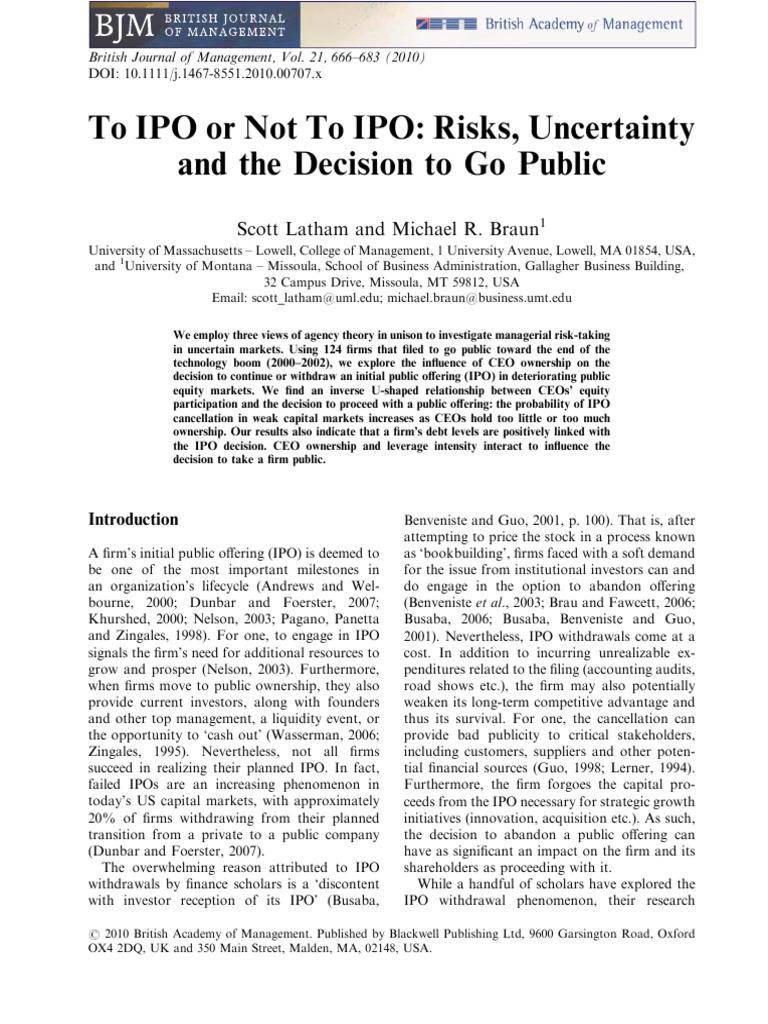 IPO Decisions in Uncertain Markets | PDF | Risk | Initial Public Offering