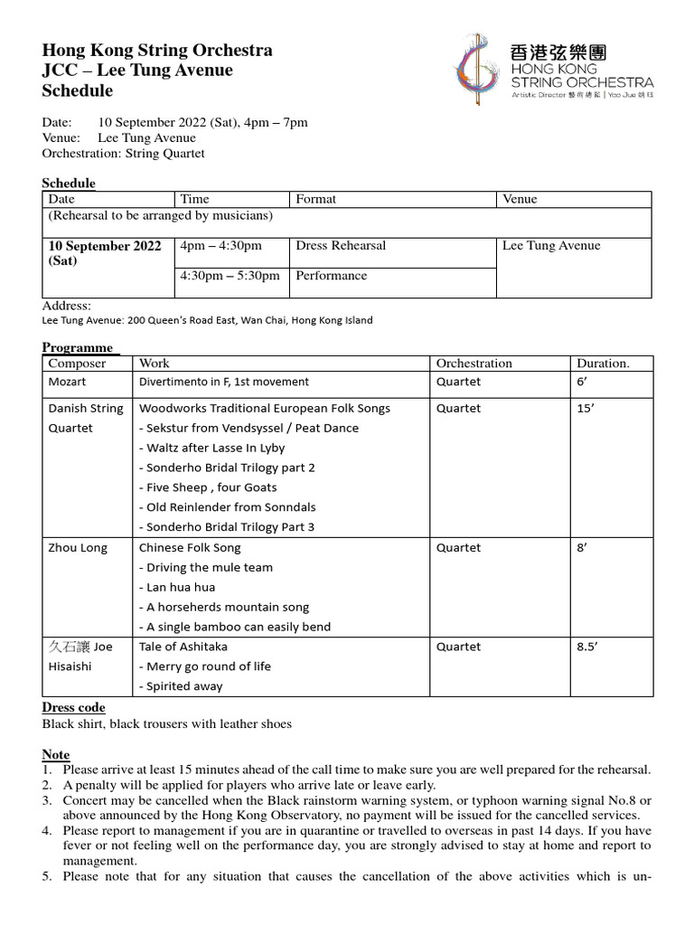 Hong Kong String Quartet Performance Schedule | PDF | Social Science ...