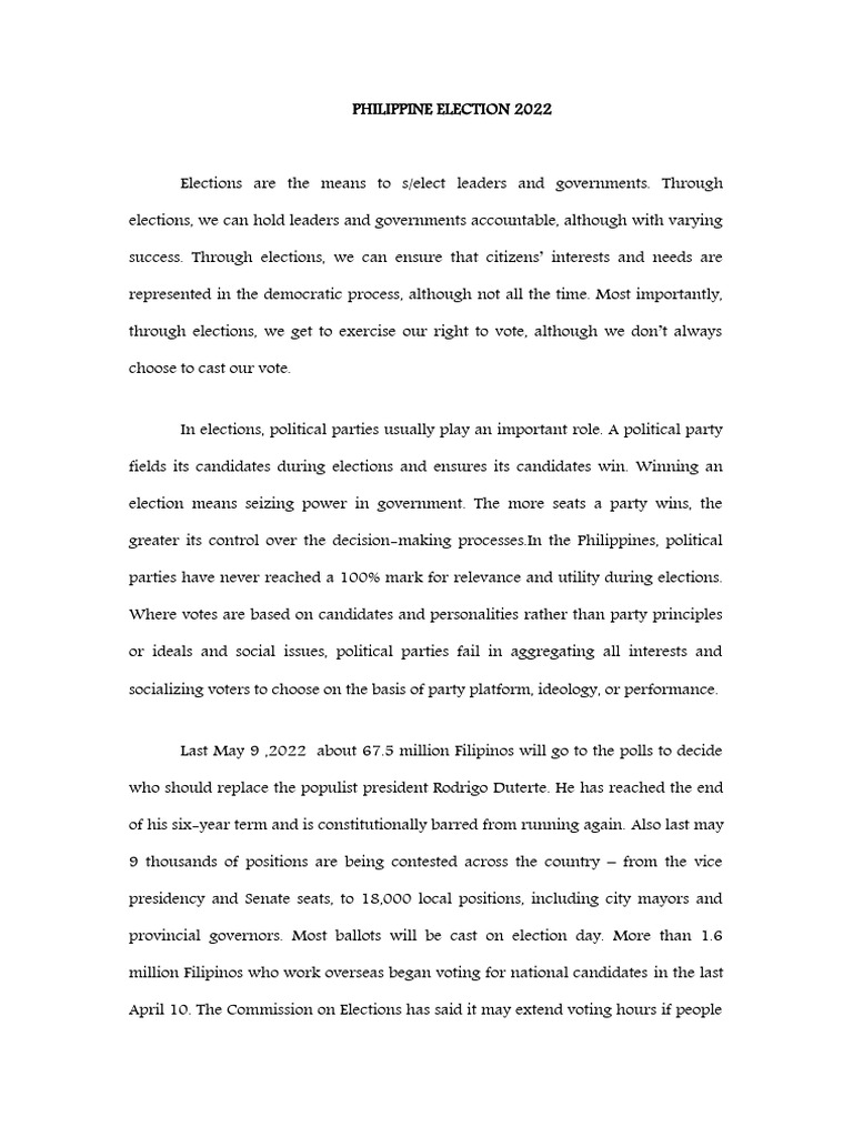 Philippine Election 2022 Narrative Report | PDF | Elections | Voting