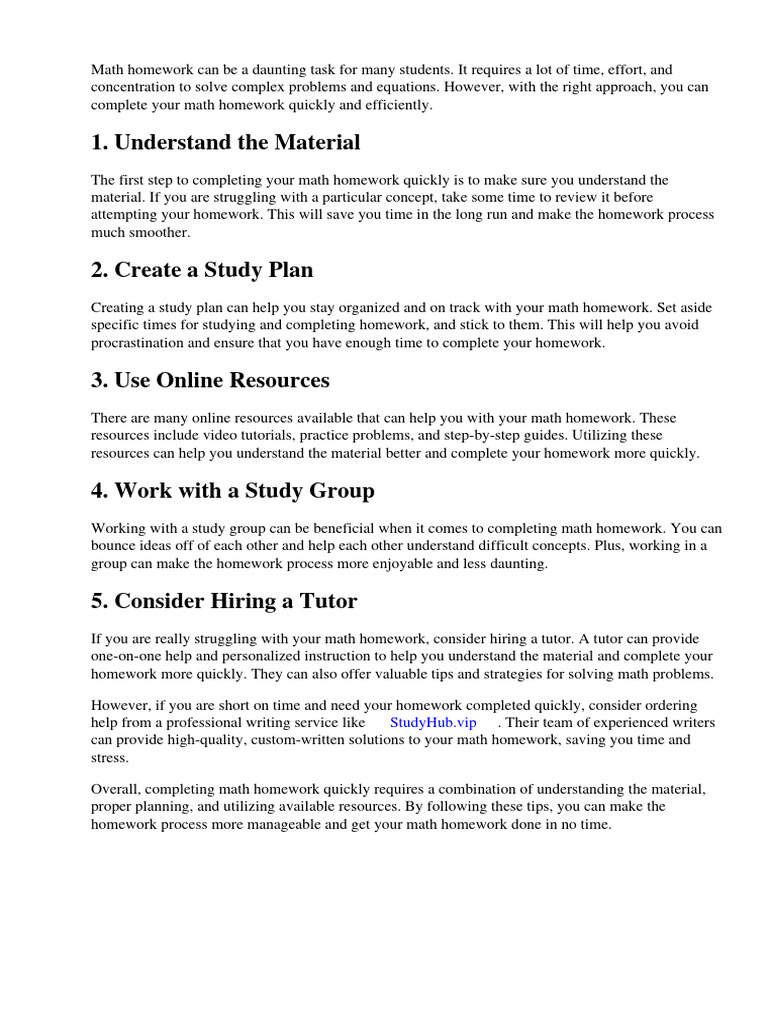 How To Get Math Homework Done Quickly PDF Homework Mathematics