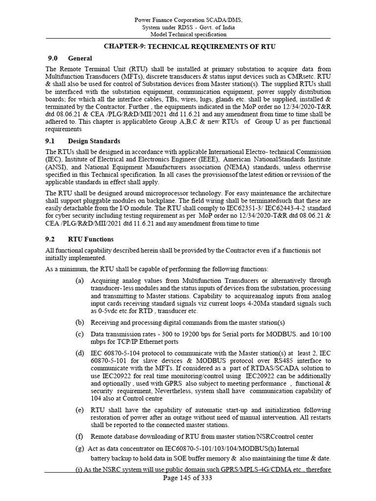 Chapter-9: Technical Requirements of Rtu General | PDF | Relay | Power ...