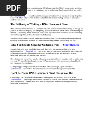 Dna Homework Sheet