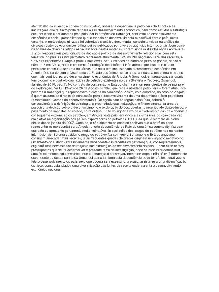O Petroleo Na Economia Angolana Pdf Petr Leo Angola