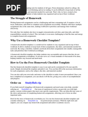 Free Homework Checklist Template