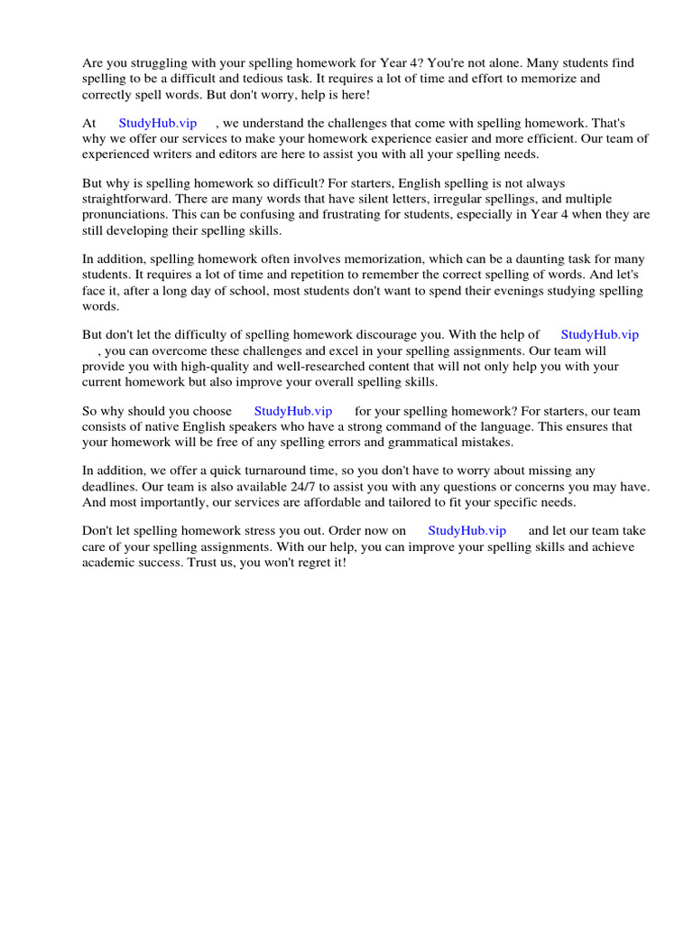 Spelling Homework Year 4 | PDF | Homework | Spelling