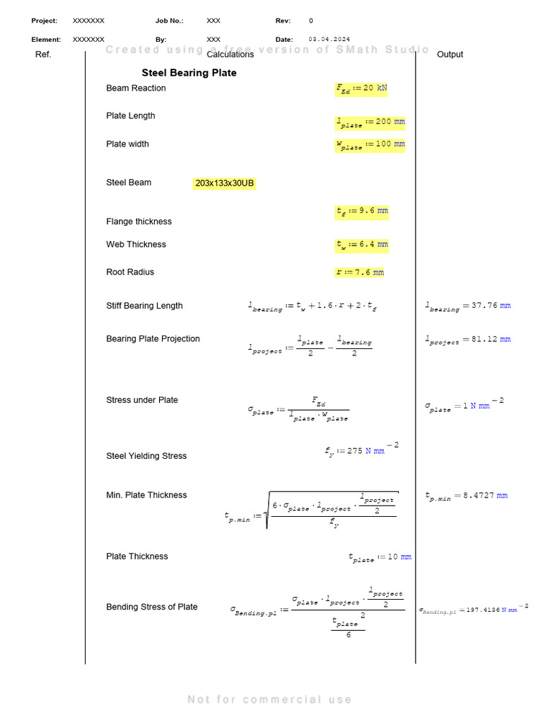 Steel Bearing Plate Design Calculations | PDF | Beam (Structure) | Bending