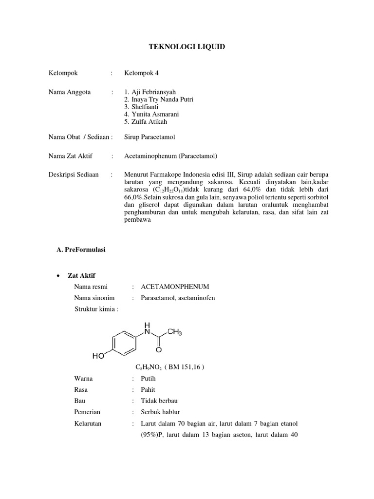Struktur Kimia Sirup Simplex dan Paracetamol | PDF