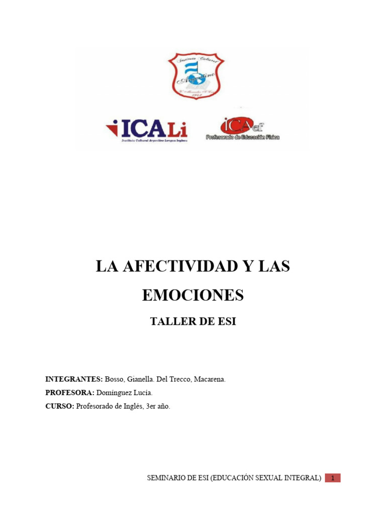 Taller de Afectividad y Emociones ESI | PDF | Las emociones | Educación ...