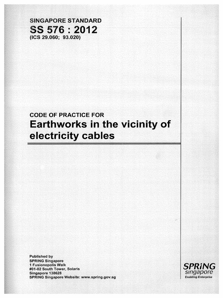 SS 576-2012 - Earthworks in Vicinity of Electricity Cables | PDF