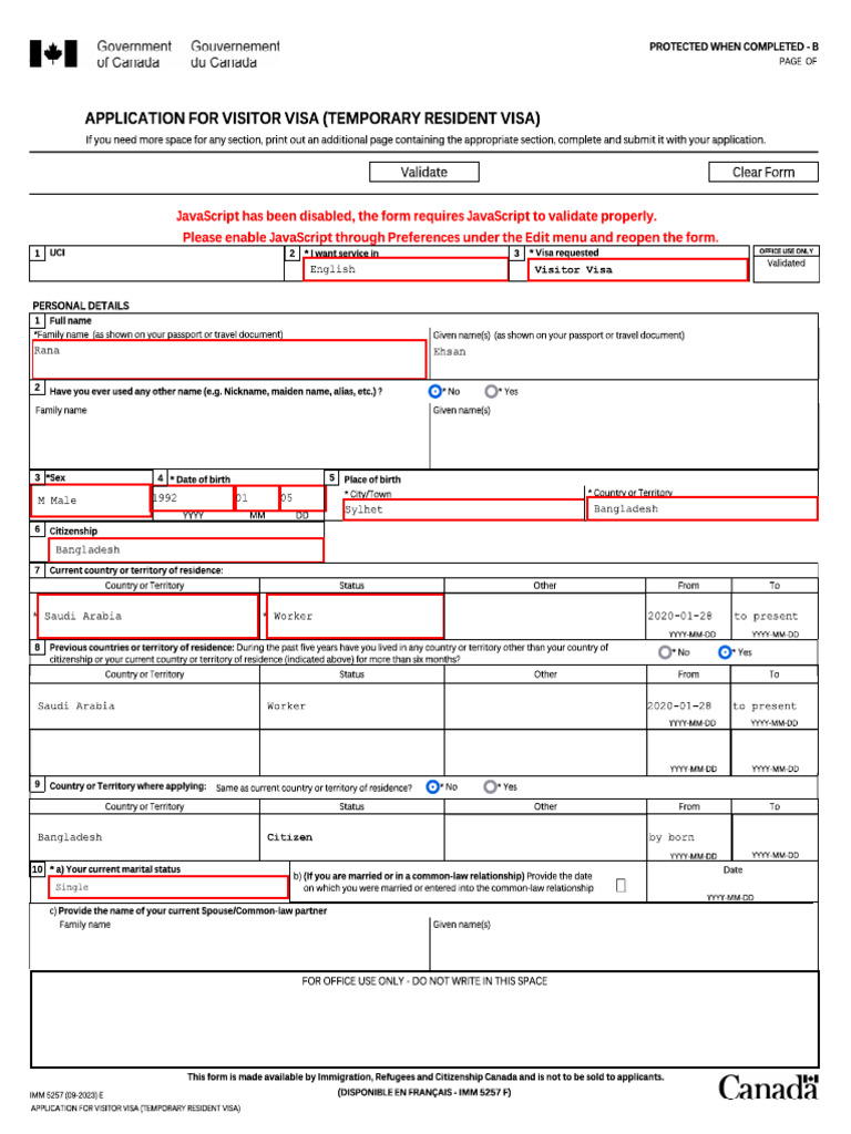 Application For Visitor Visa.. | PDF