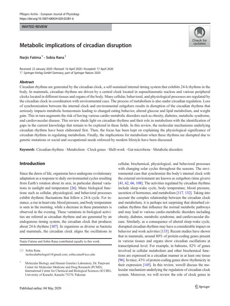 Circadian Disruption and Metabolic Impact | PDF | Circadian Rhythm | Clock