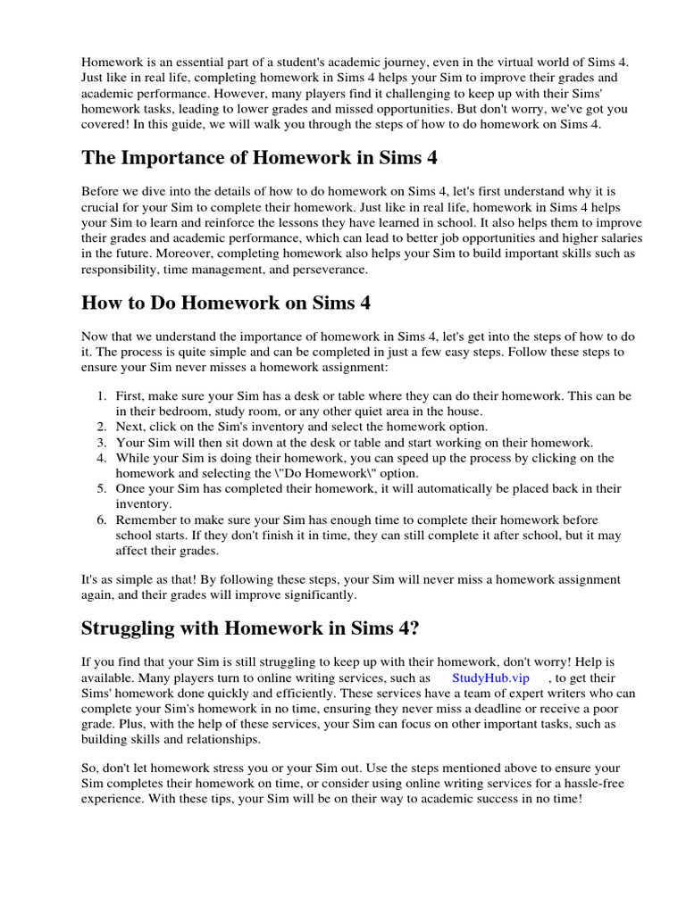 How to Do Homework on Sims 4 | PDF | Homework