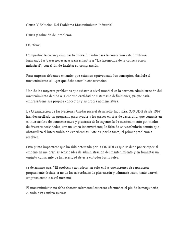 Causa Y Solucion Del Problema Mantenimiento Industrial Taxonomia