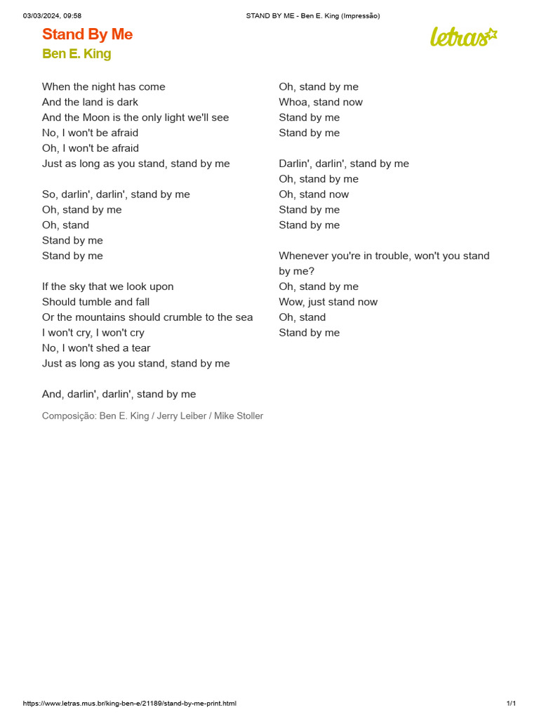 Stand By Me Lyrics - Ben E. King | PDF