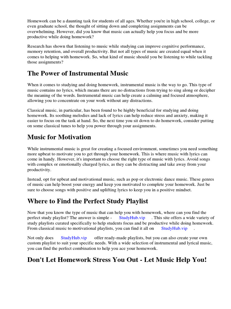What Kind of Music Helps You Do Homework PDF Essays Thought