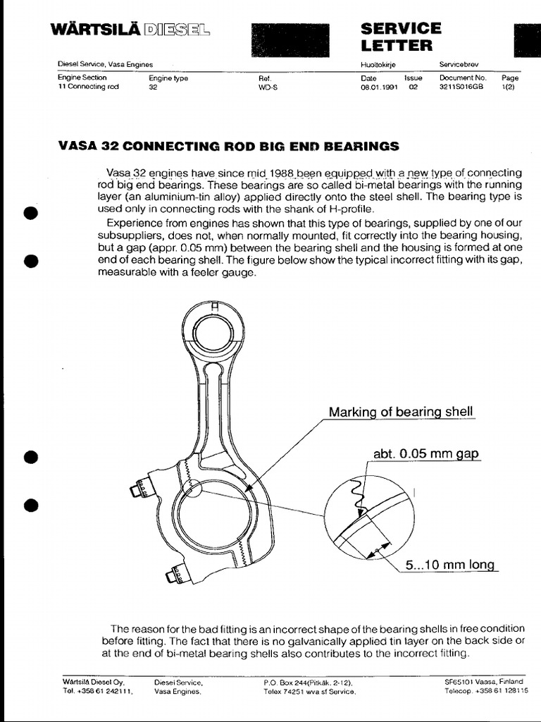 Wartsila Vasa 32 Service Letter Connecting rod big end bearings PDF