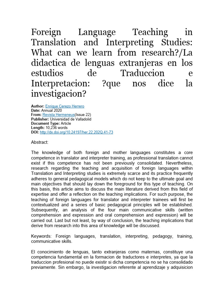 Teaching Foreign Languages in Translation Studies | PDF | Translations ...