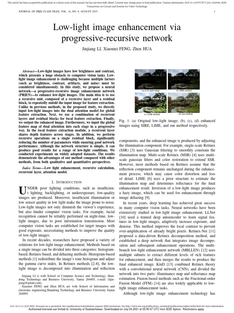 Low-Light Image Enhancement with PRIEN | PDF | Deep Learning | Image ...