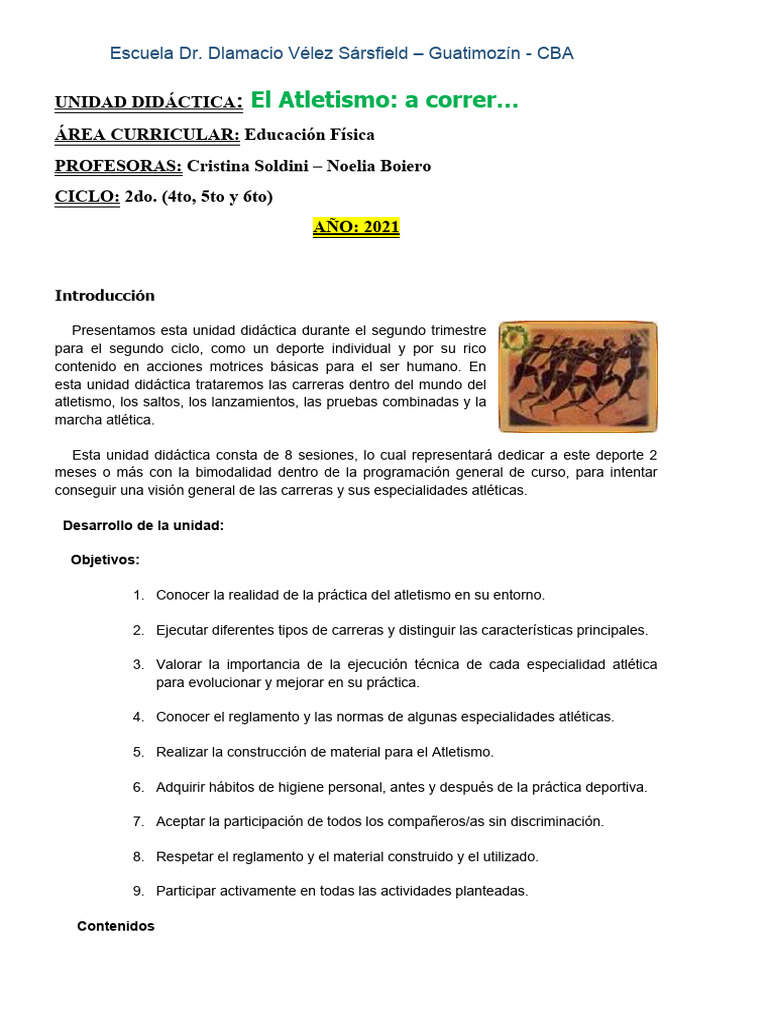 Unidad Didáctica de Atletismo Escolar | PDF | Evaluación | Deporte del ...