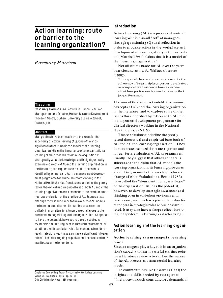 Action Learning and Learning Organizations | PDF | Learning | Evaluation
