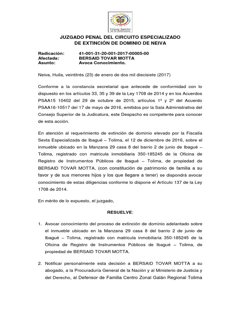 Auto Avoca Conocimiento Bersaid Tovar Motta1 PDF Gobernancia Justicia