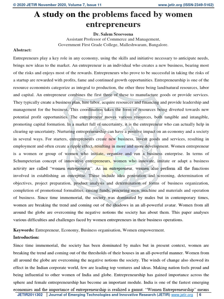 Challenges Faced by Women Entrepreneurs | PDF | Entrepreneurship ...