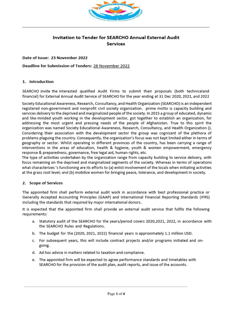 Invitation To Tender For SEARCHO Annual External Audit Services | PDF ...