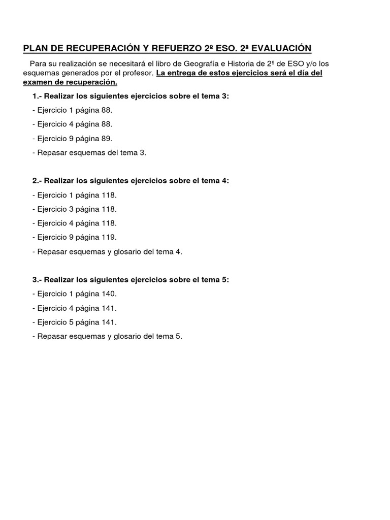 Plan de Recuperación y Refuerzo 2º Eso. 2 Ev | PDF
