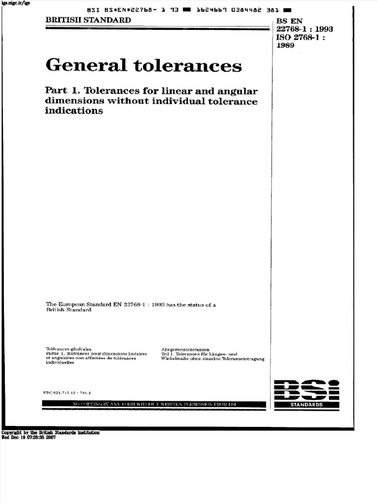 BS en 22768-1 1993 | PDF