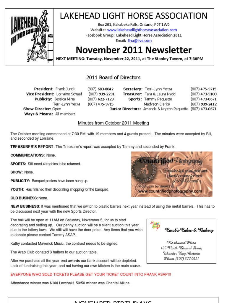 November 2011 Newsletter | PDF | Business | Foods