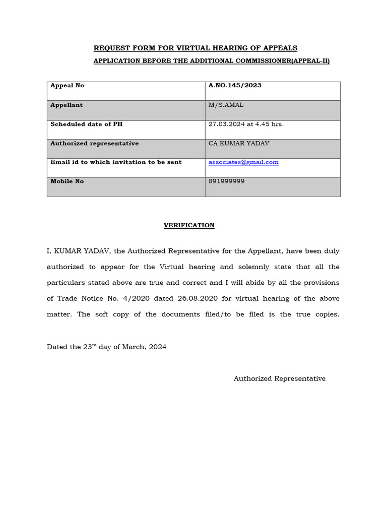 Virtual Hearing Appeal Request Form | PDF