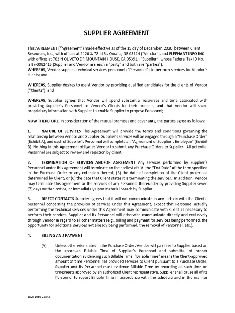 Supplier Agreement - CRi | PDF