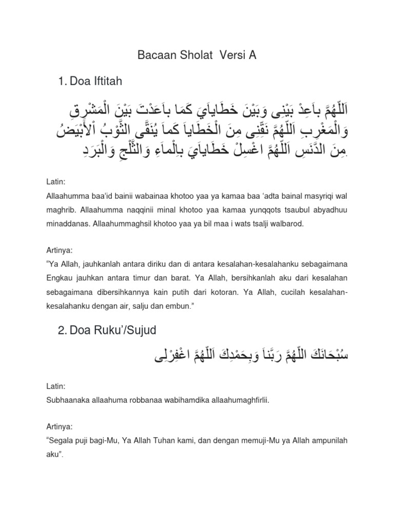Bacaan Sholat Lengkap dan Artinya | PDF | Agama & Spiritualitas