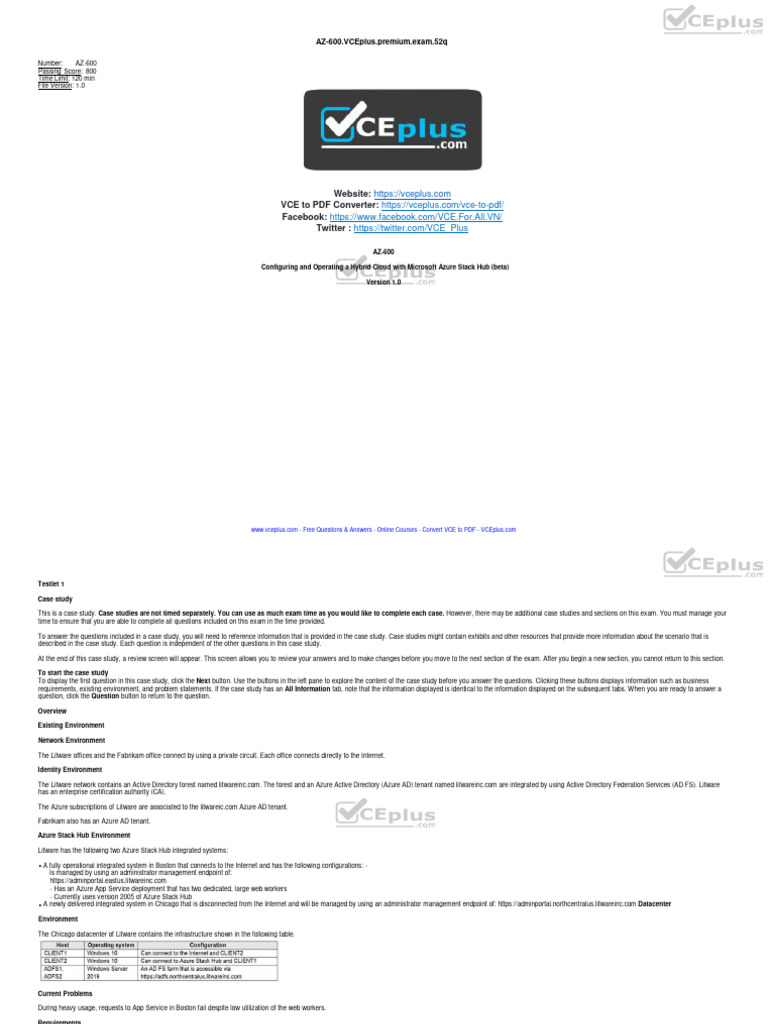 Microsoft - Pre .AZ-600.by .VCEplus.52q-DEMO | PDF | Microsoft Azure ...