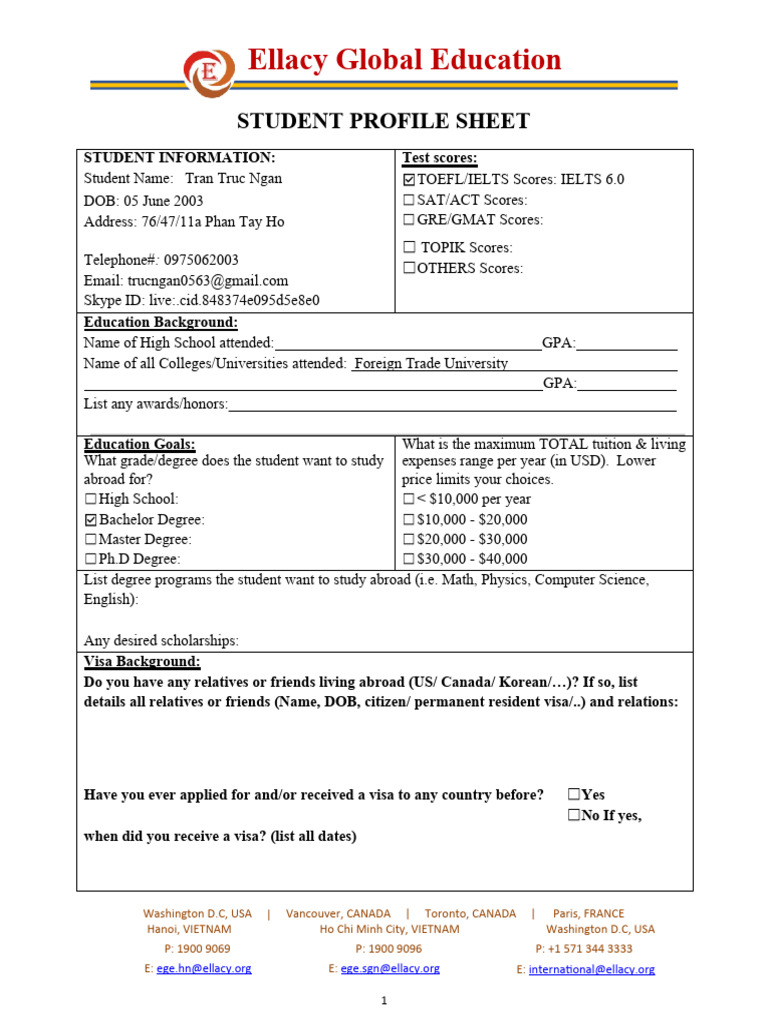 STUDENT PROFILE SHEET | PDF | Educational Assessment And Evaluation ...
