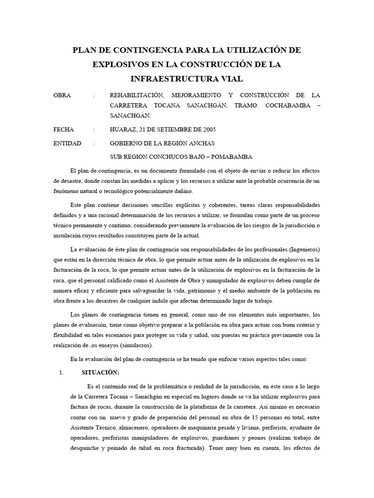 Plan de Contingencia | PDF | Primeros auxilios | Evaluación