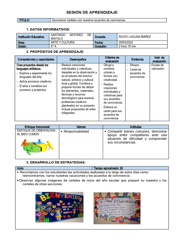 SESIÓN DE APRENDIZAJE ARTE Y CULTURA 20 DE MARZO | PDF | Evaluación ...