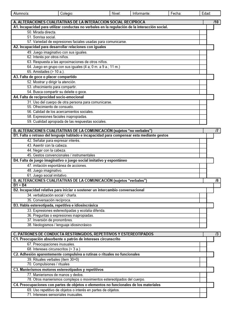 ADI-R - Esquema | Descargar gratis PDF | Expresión facial ...