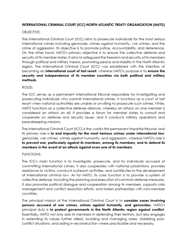 ICC vs NATO: Roles and Objectives Explained | PDF | International ...