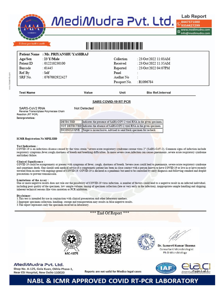 SARS-CoV-2 RT PCR Test Results | PDF | Infection | Reverse ...