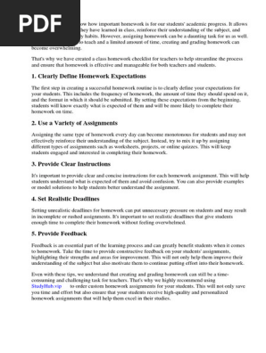 Class Homework Checklist for Teachers