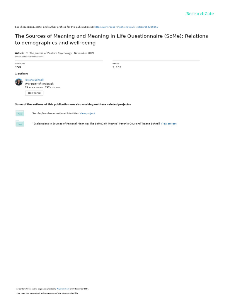 SoMe Questionnaire: Meaning in Life Insights | PDF | Goal | Meaning Of Life