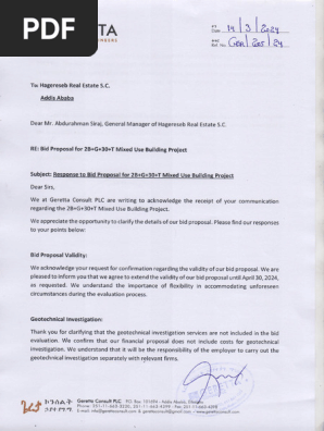 Response to Bid Proposal