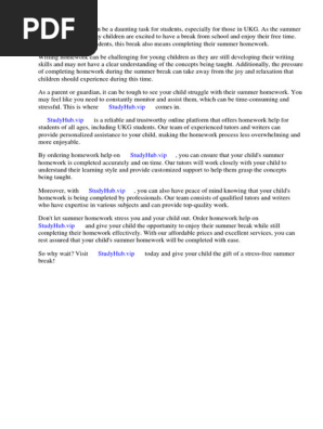 Ukg Summer Homework