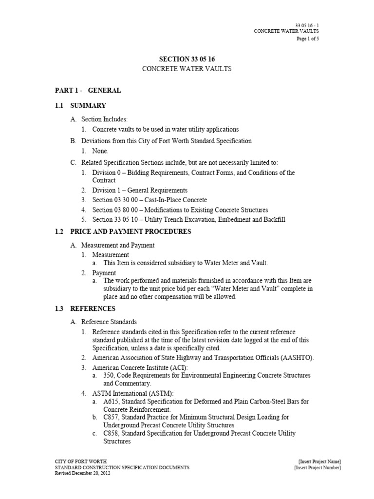 Concrete Water Vaults Specifications | PDF | Concrete | Bank Vault