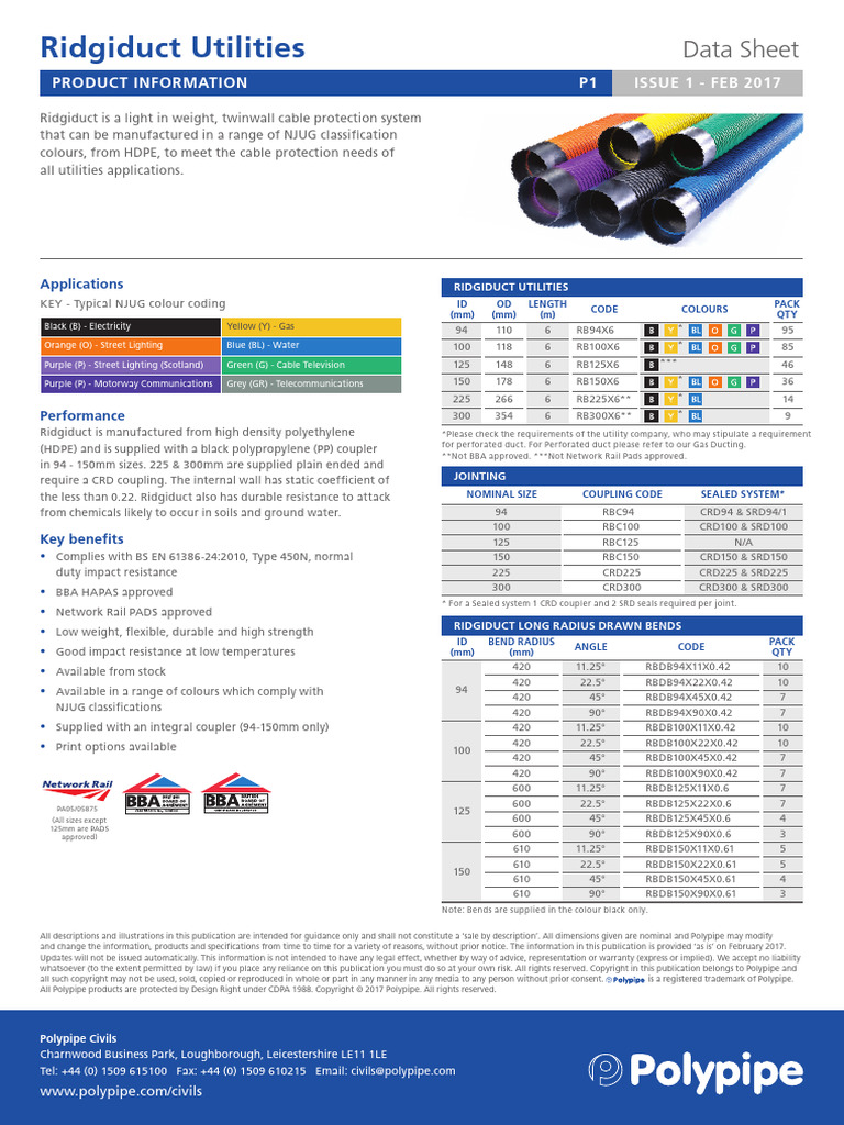 Ridgiduct Utilities Data Sheet RB125X6 | PDF | Copyright